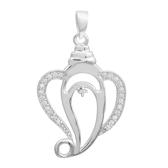 Ganesha Pendant Elegant CZ Outline Design - Sterling Silver
