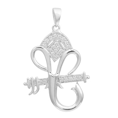 White CZ Ganesha Pendant –  Sterling Silver