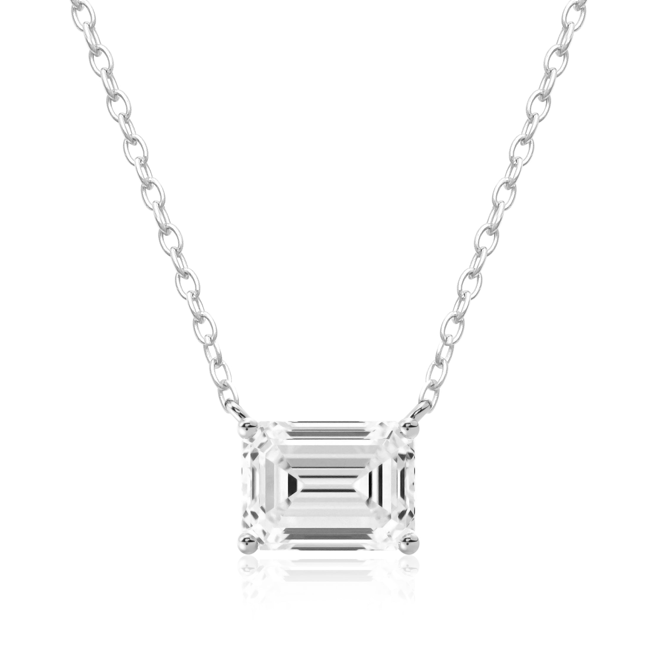 Emerald Cut White CZ Pendant Necklace – 925 Sterling Silver
