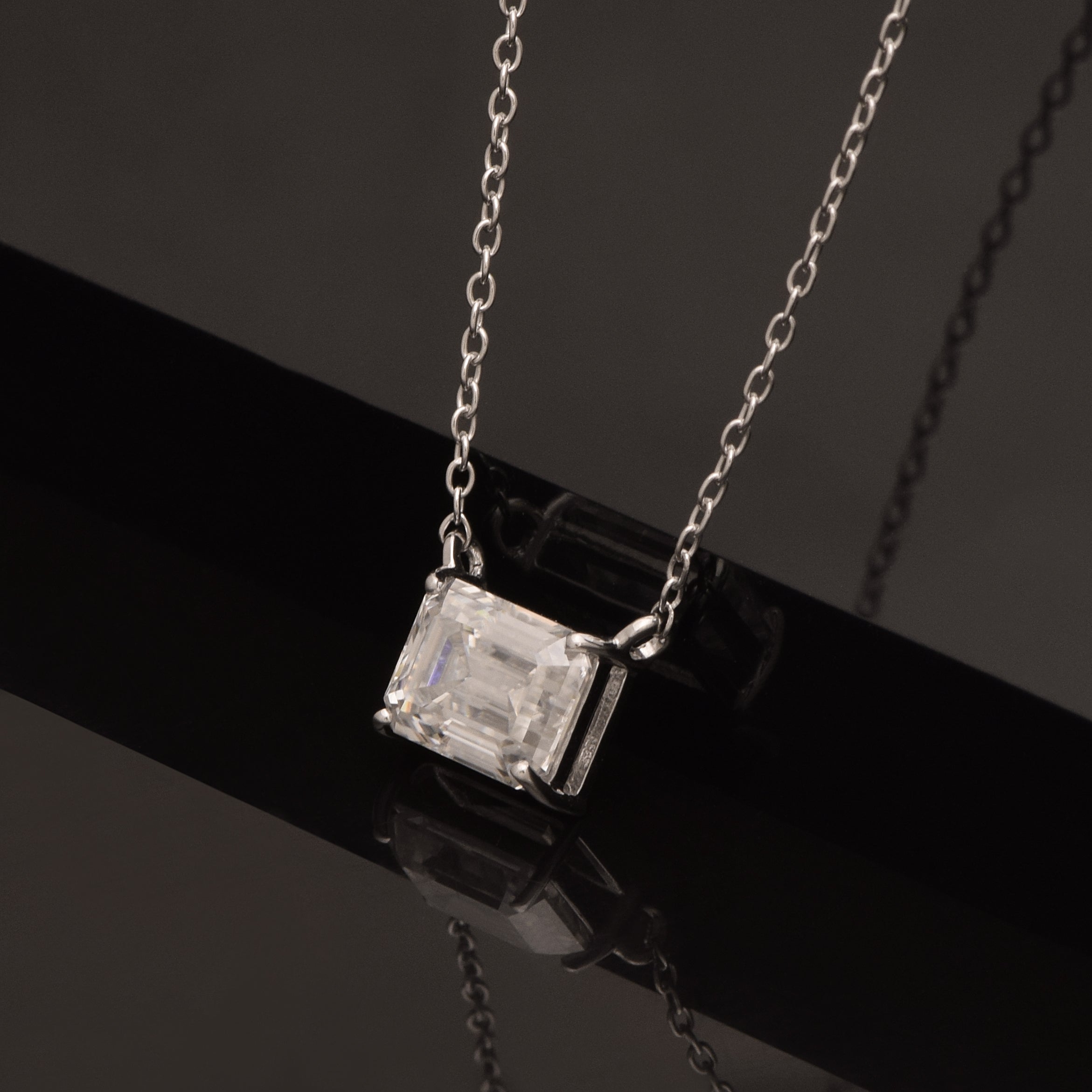 Emerald Cut White CZ Pendant Necklace – 925 Sterling Silver