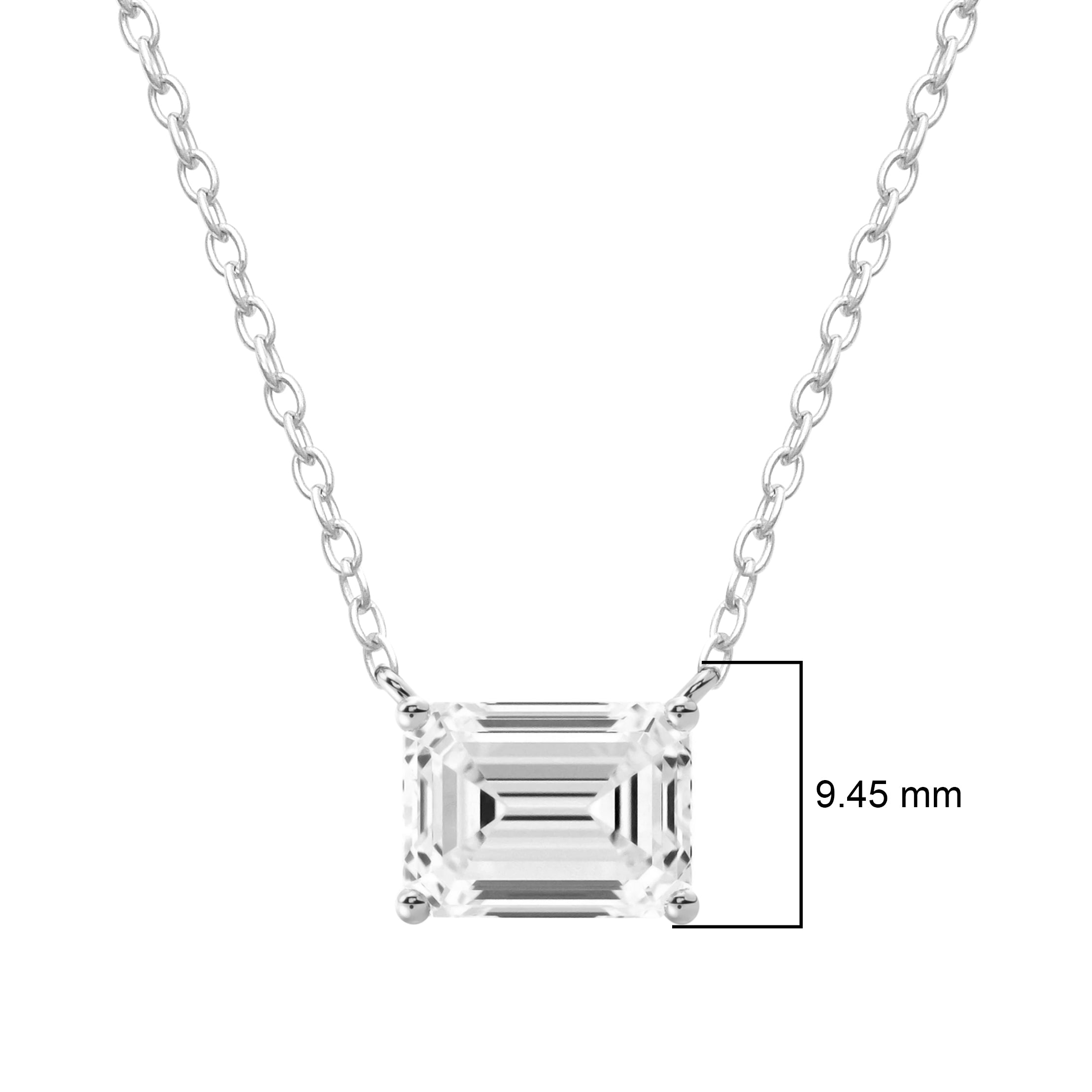 Emerald Cut White CZ Pendant Necklace – 925 Sterling Silver