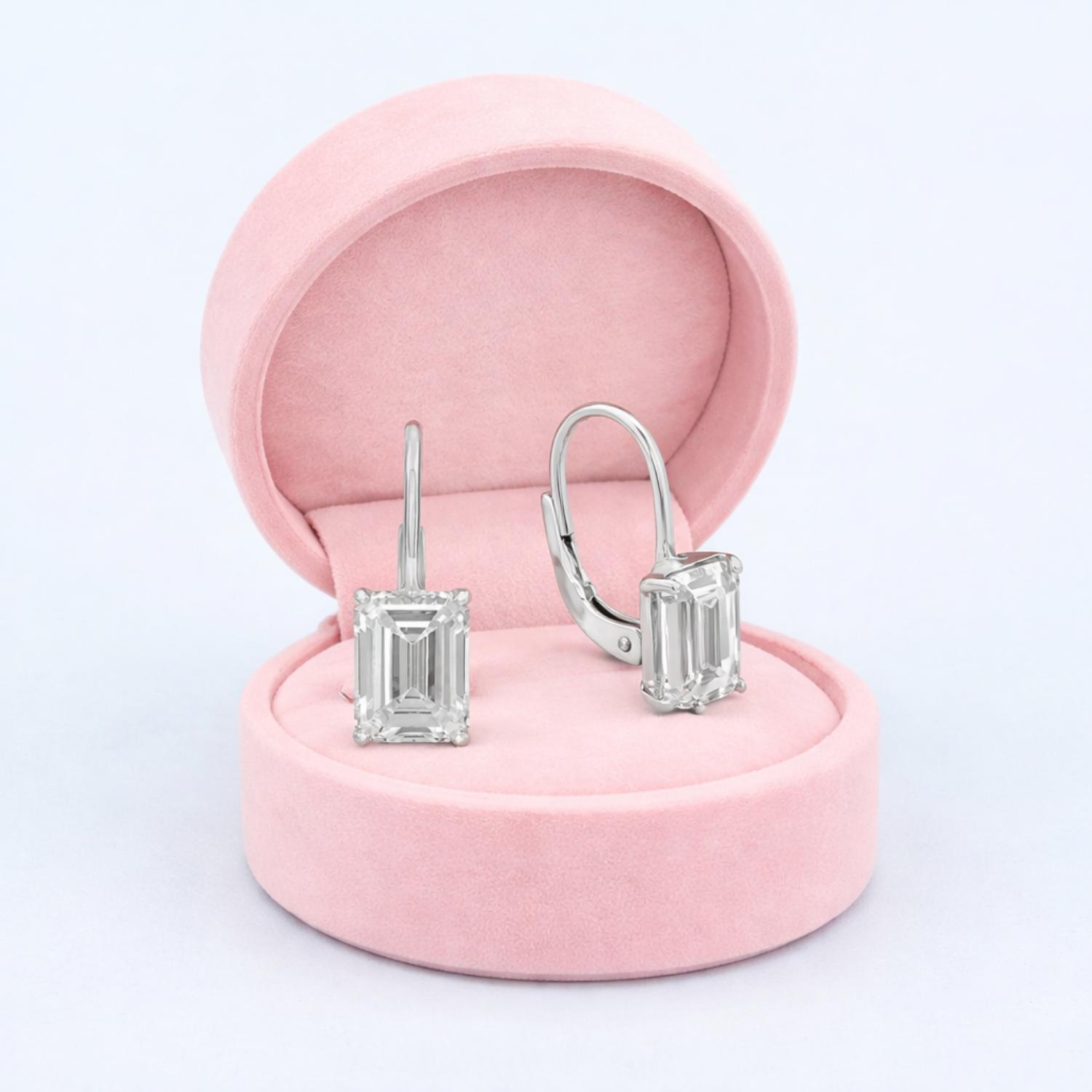 Emerald Cut White CZ Drop Earrings - 925 Sterling Silver