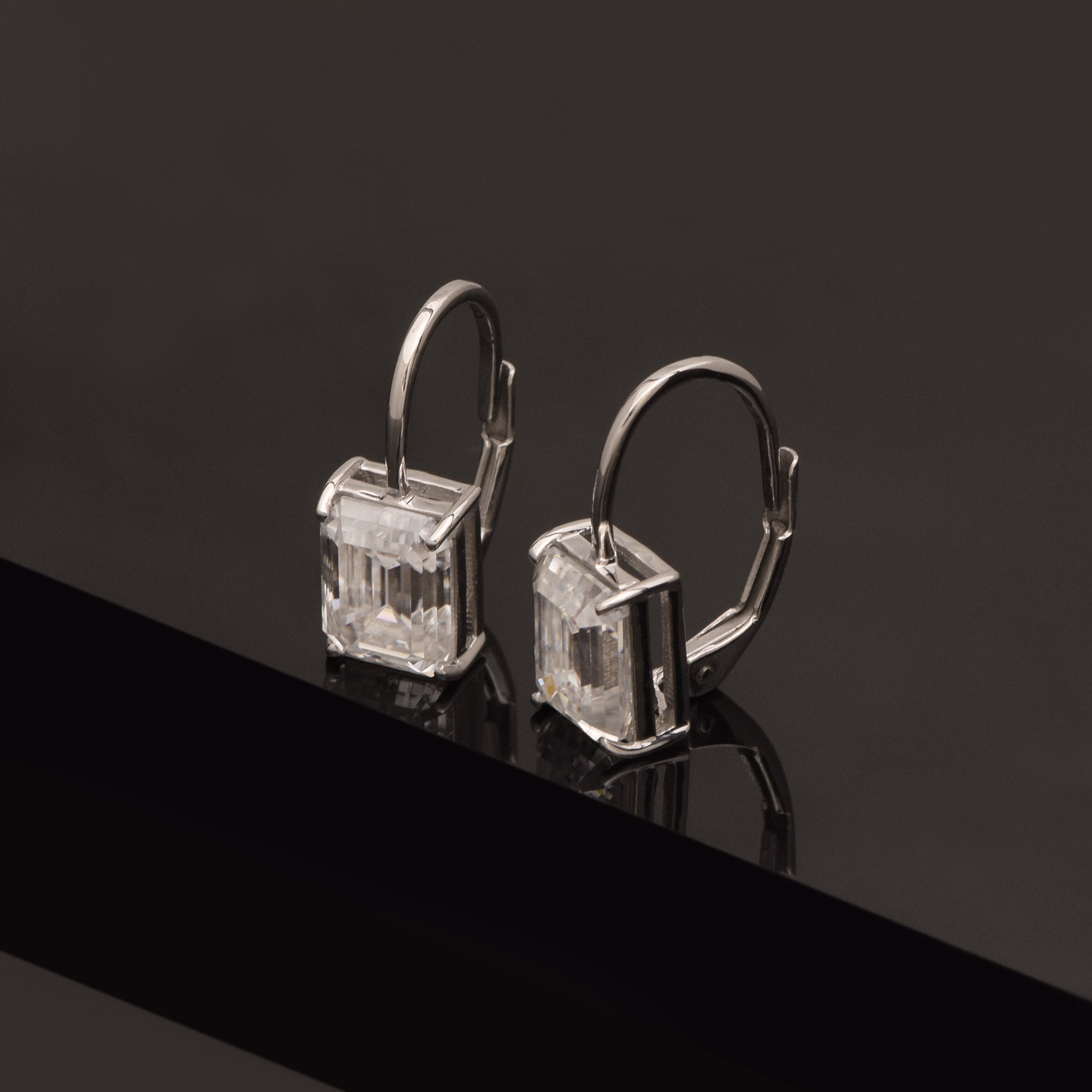 Emerald Cut White CZ Drop Earrings - 925 Sterling Silver