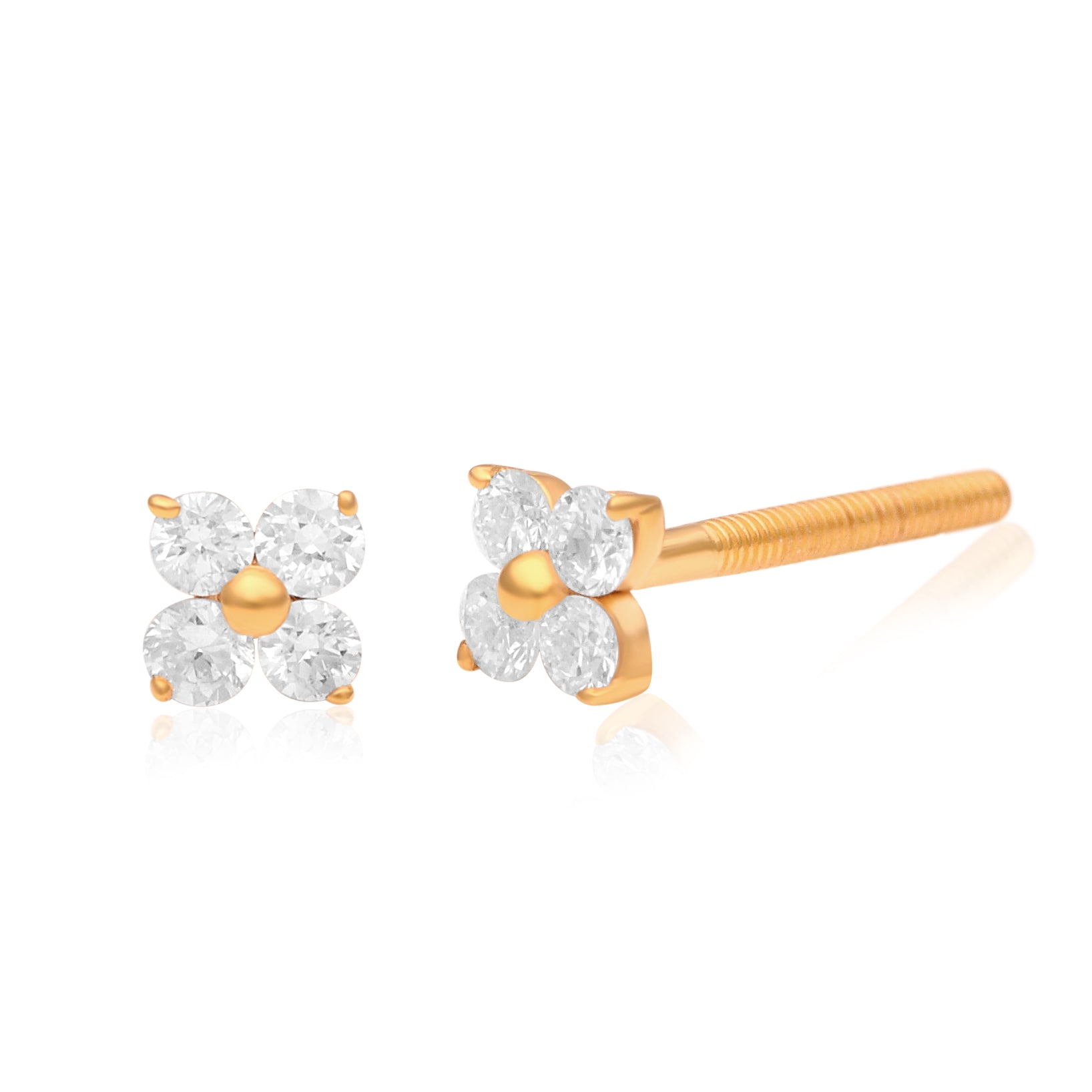 Floral White CZ Stud Earrings - Gold Plated 925 Silver