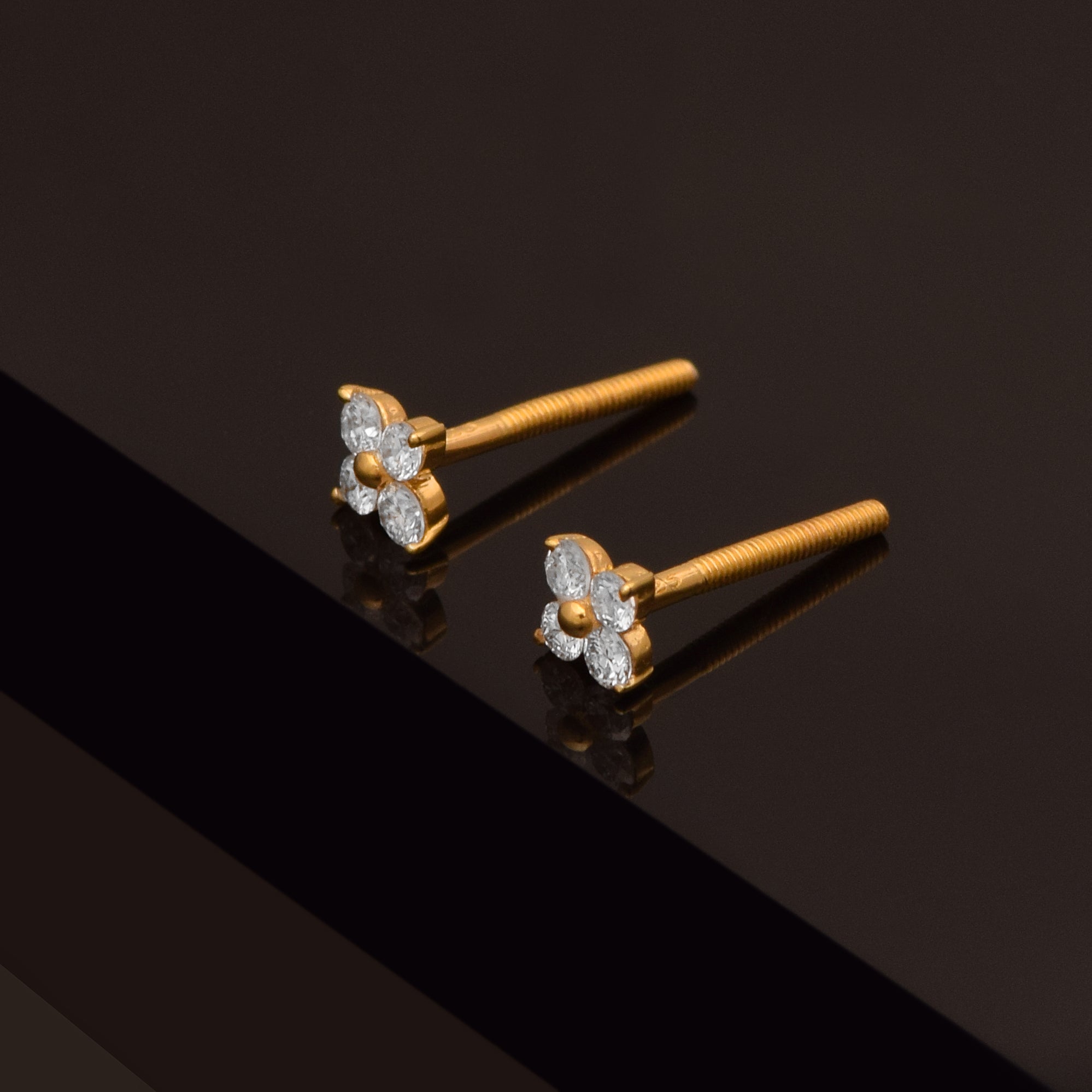 Floral White CZ Stud Earrings - Gold Plated 925 Silver