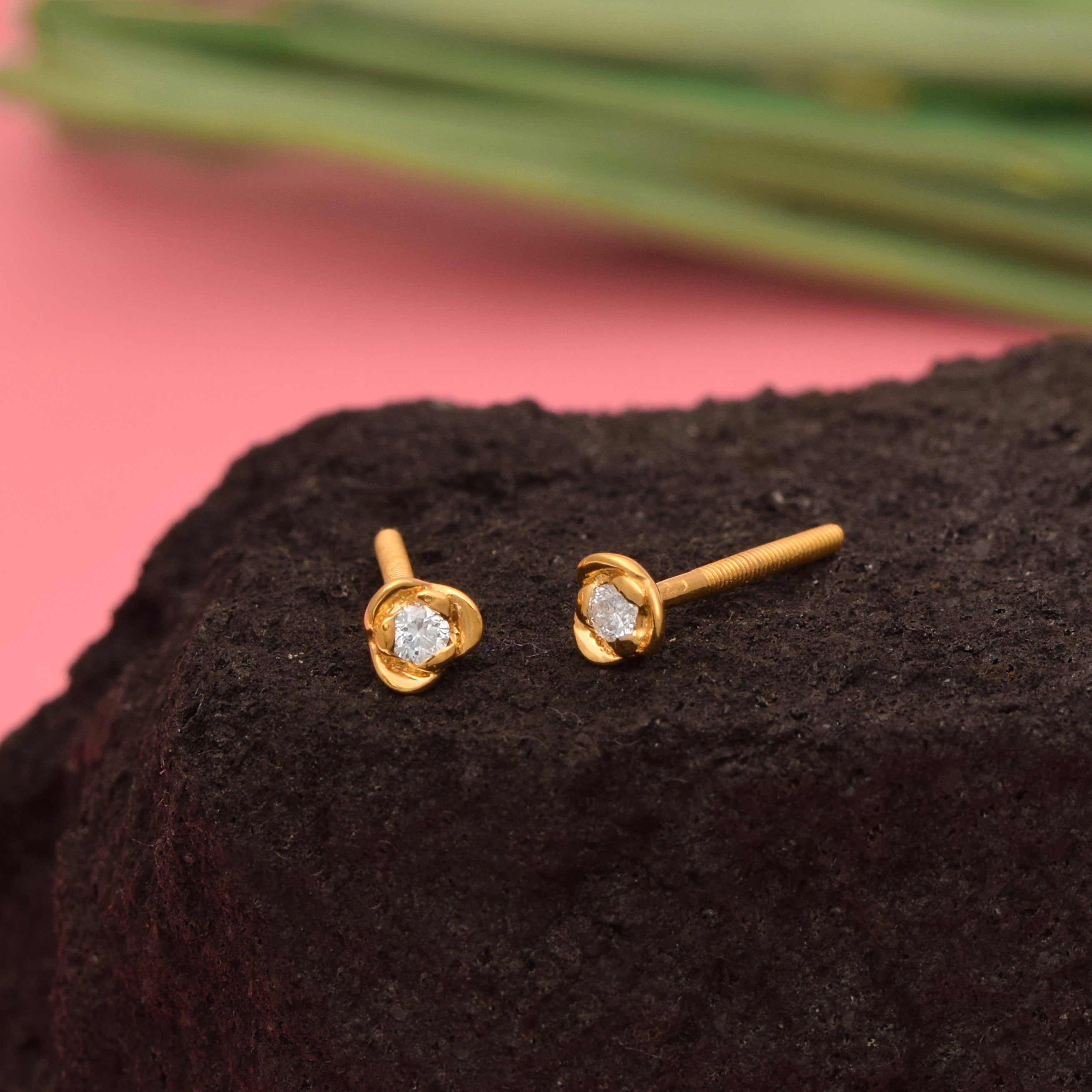White CZ Floral Stud Earrings - Gold Plated 925 Silver