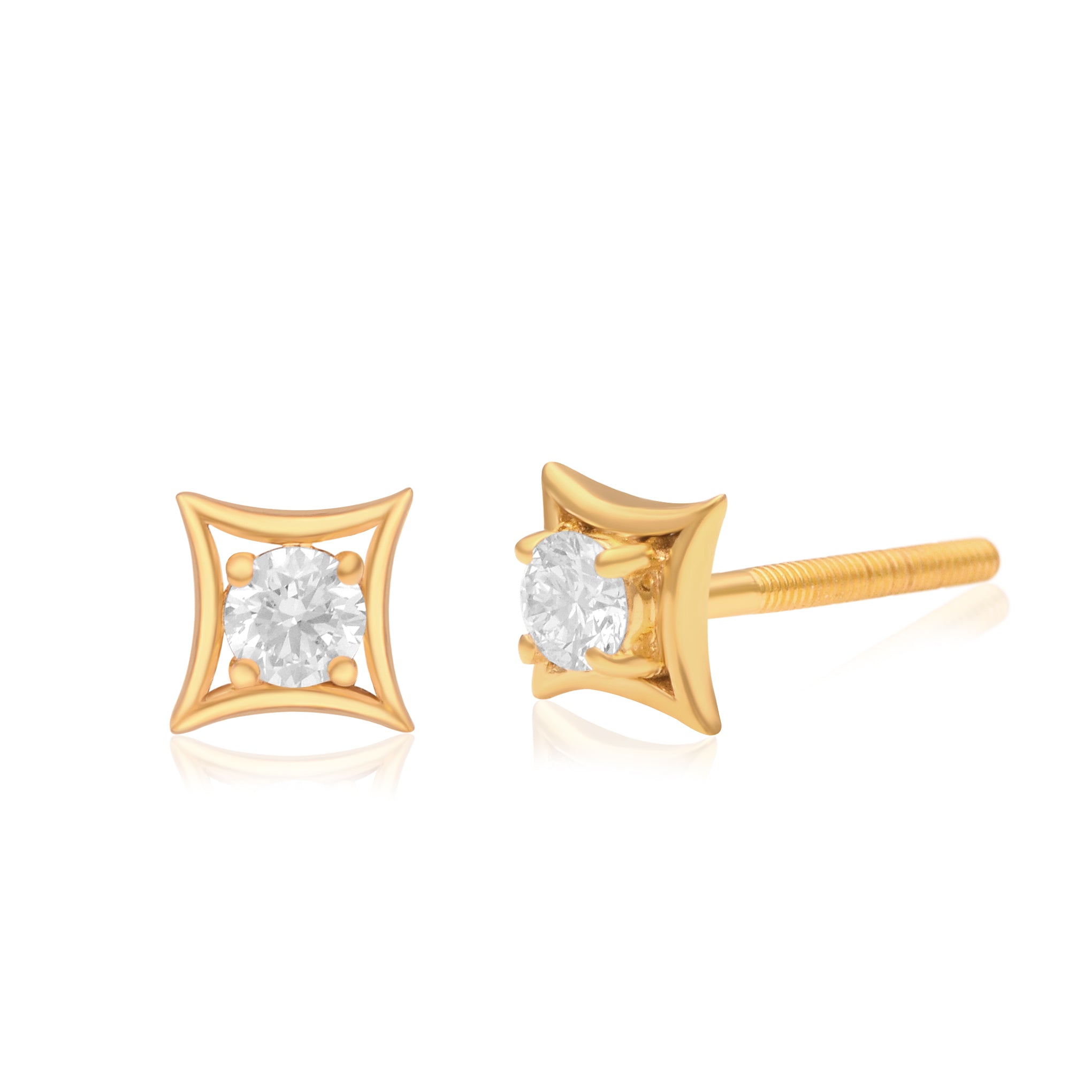White CZ Square Frame Stud Earrings - 925 Silver Gold Plated