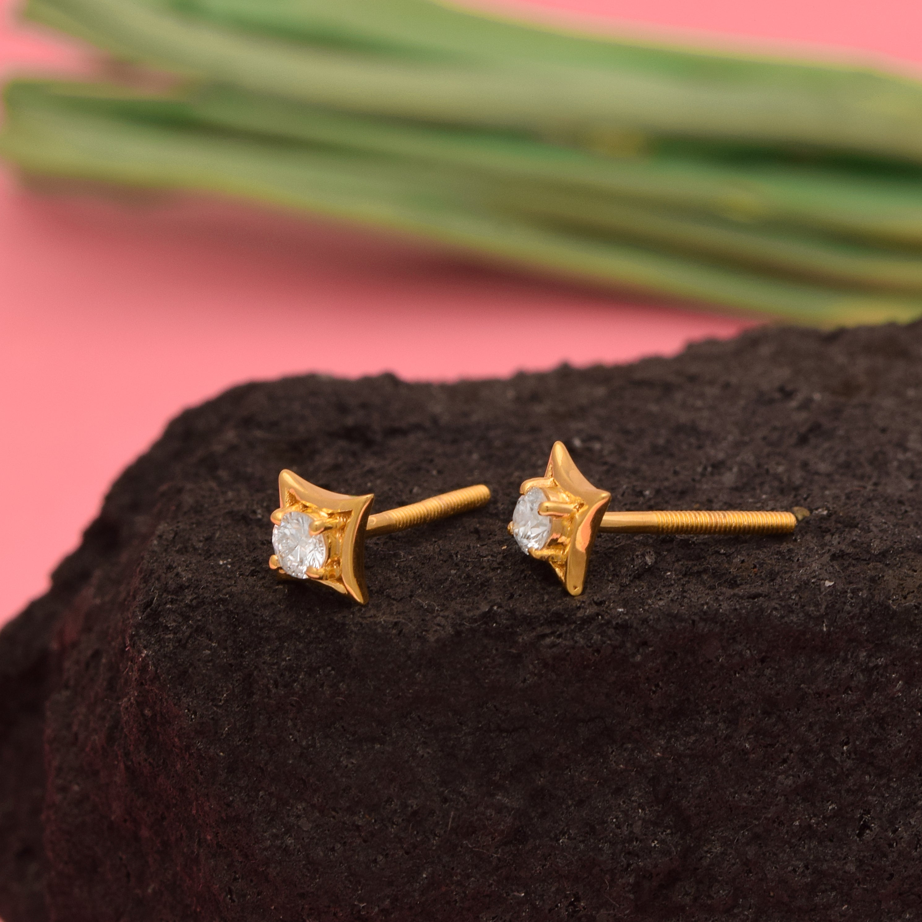 White CZ Square Frame Stud Earrings - 925 Silver Gold Plated