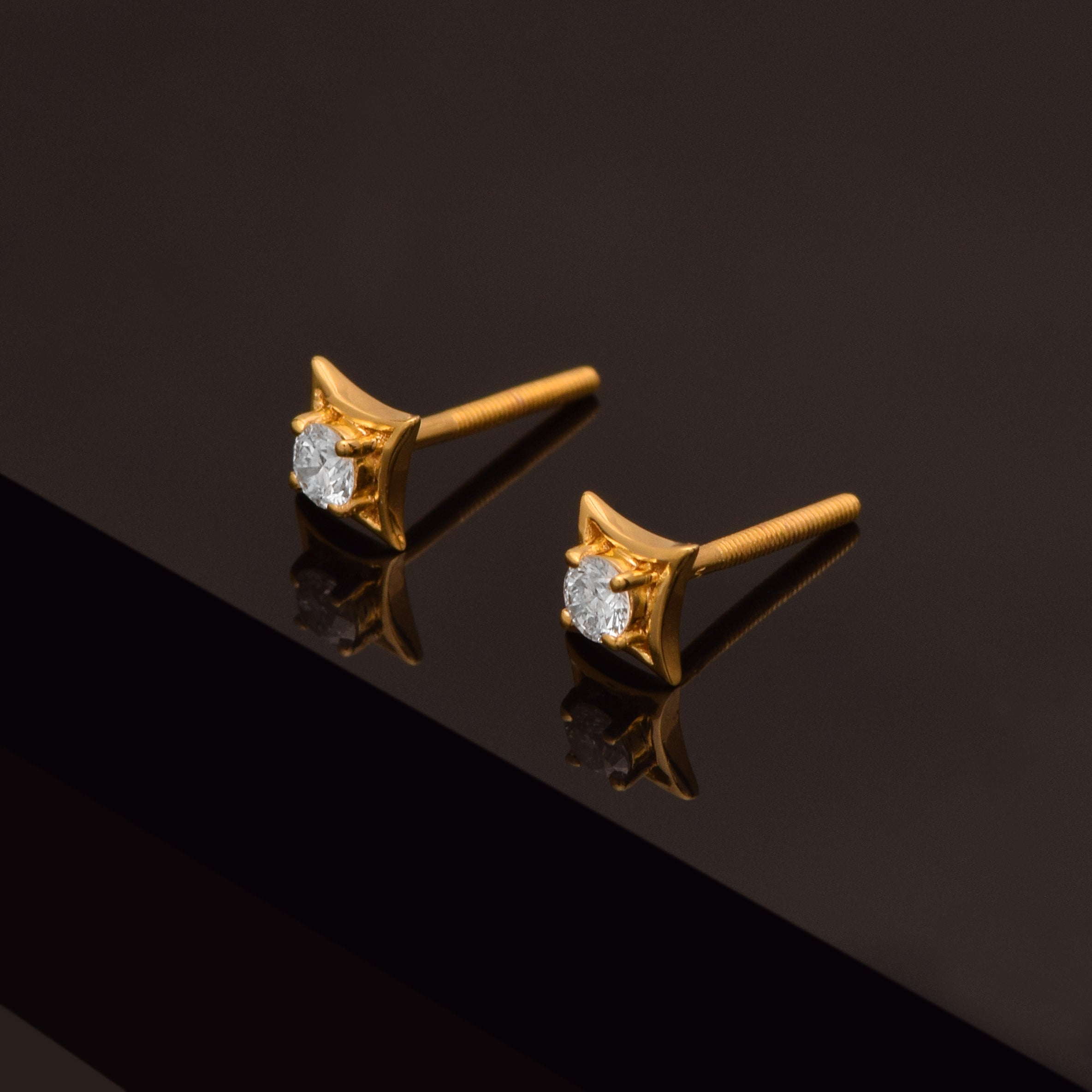 White CZ Square Frame Stud Earrings - 925 Silver Gold Plated