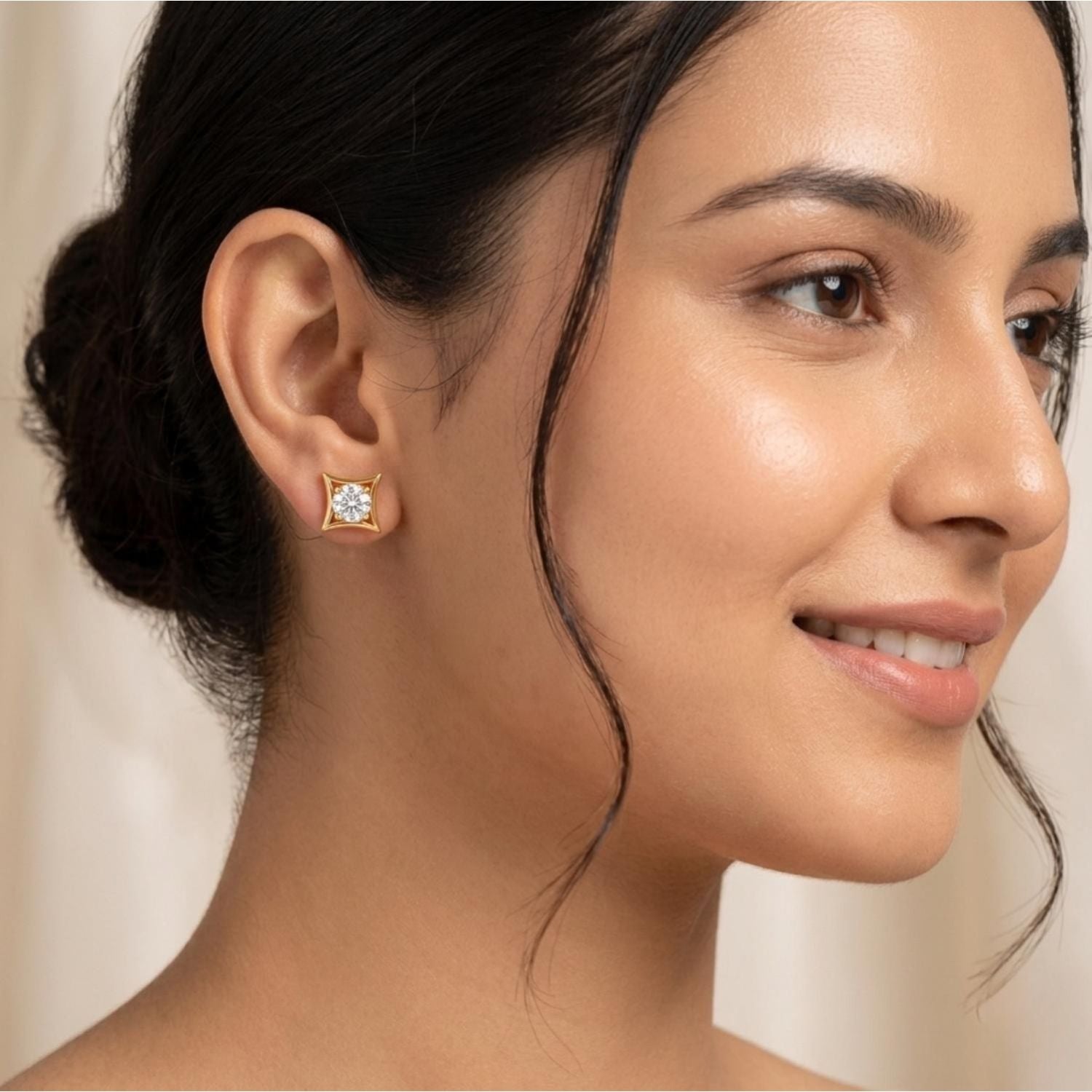 White CZ Square Frame Stud Earrings - 925 Silver Gold Plated