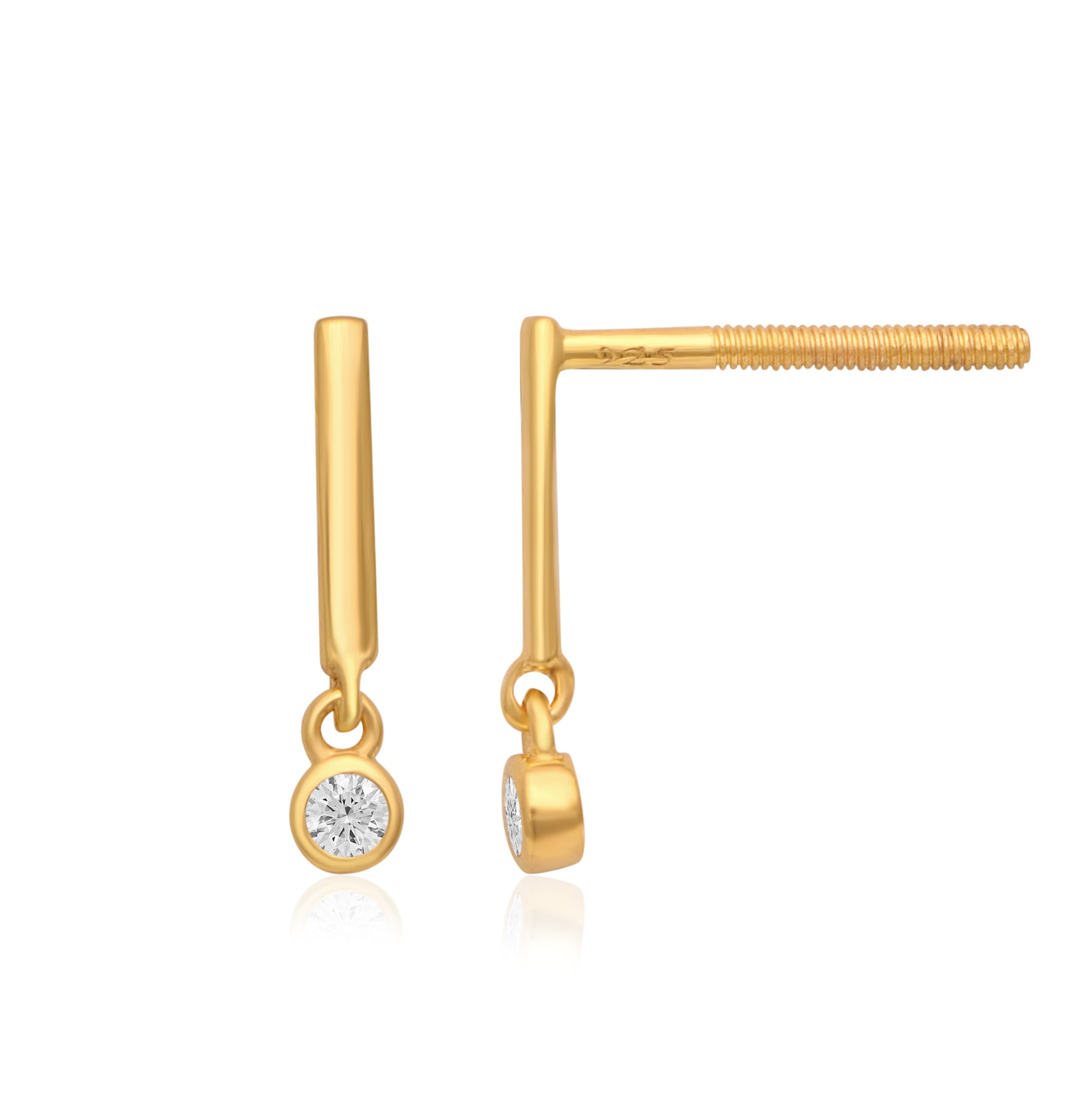 White CZ Drop Bar Earrings - 925 Silver Gold Plated