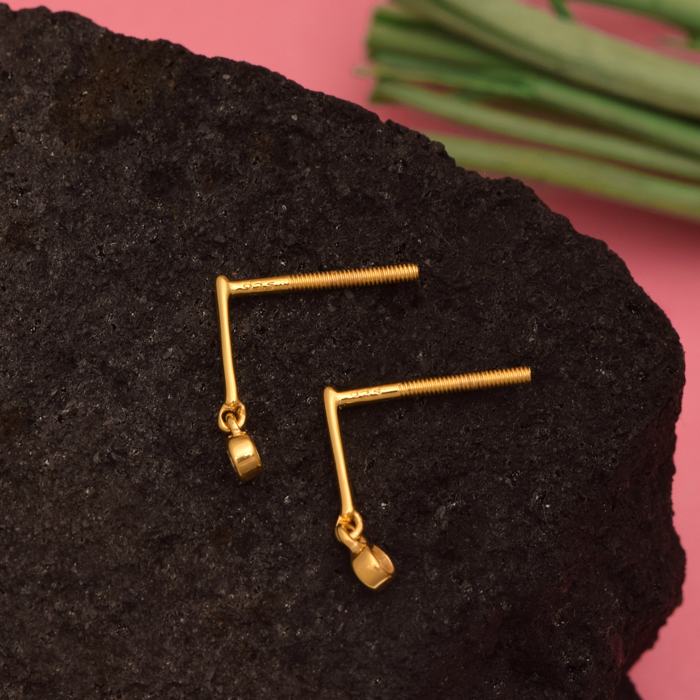 White CZ Drop Bar Earrings - 925 Silver Gold Plated