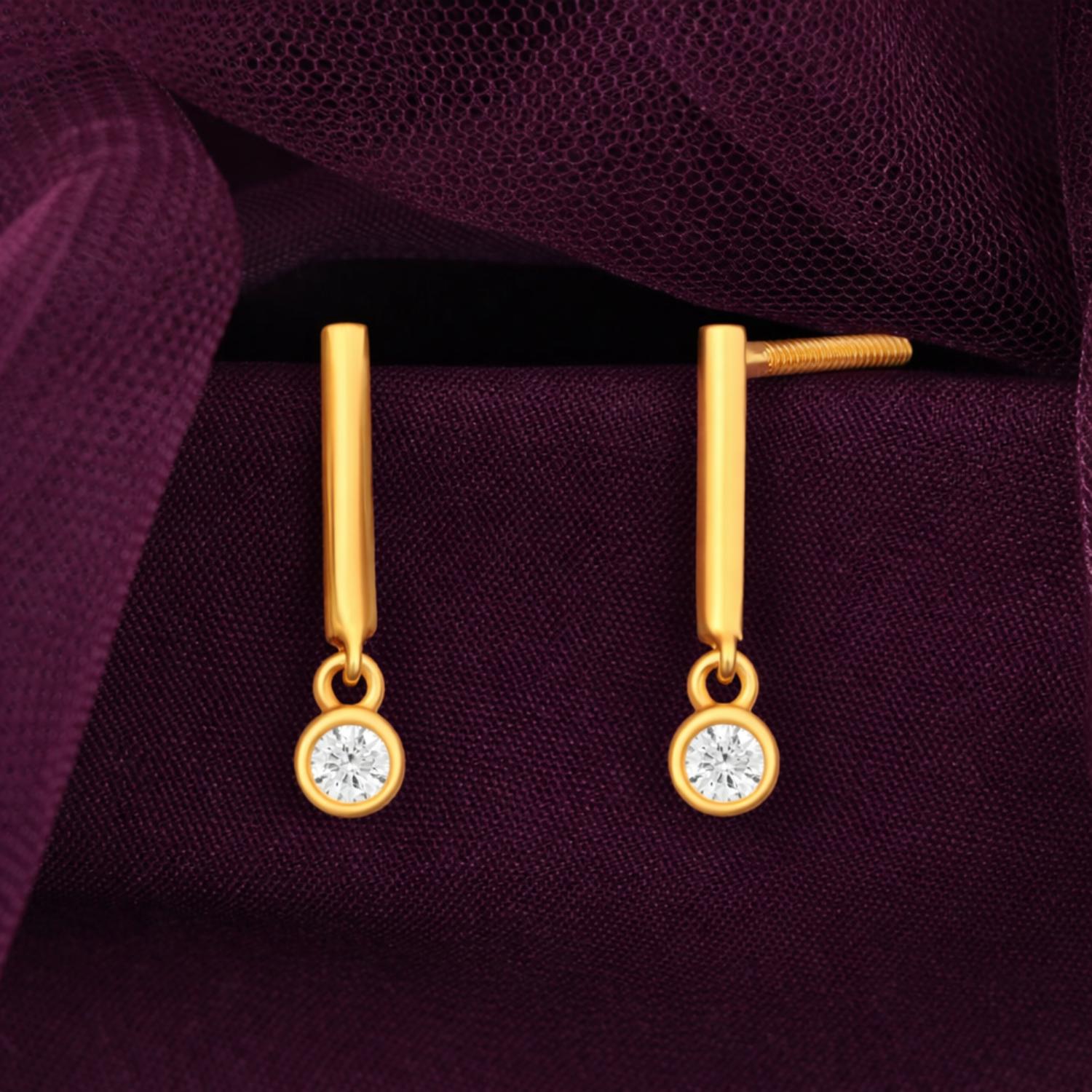 White CZ Drop Bar Earrings - 925 Silver Gold Plated