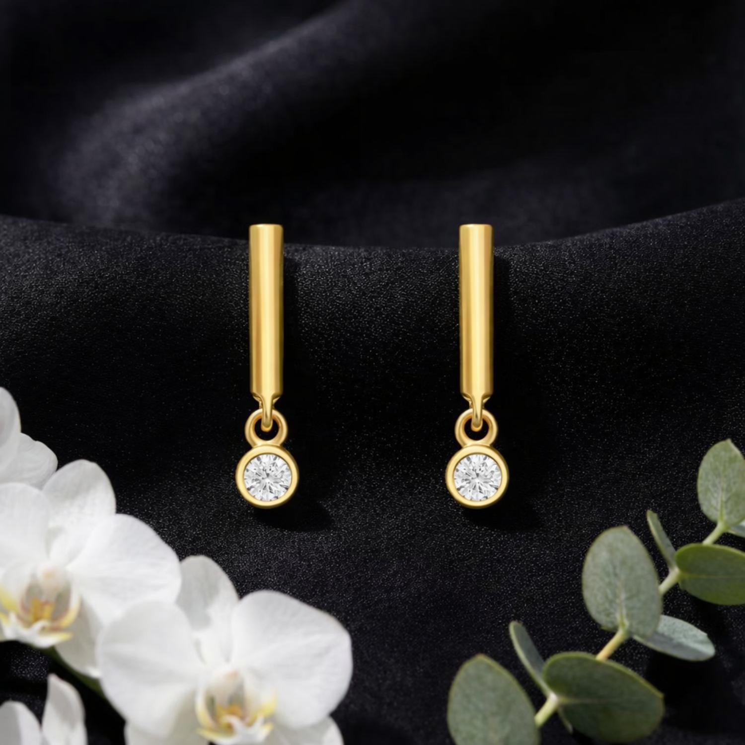 White CZ Drop Bar Earrings - 925 Silver Gold Plated