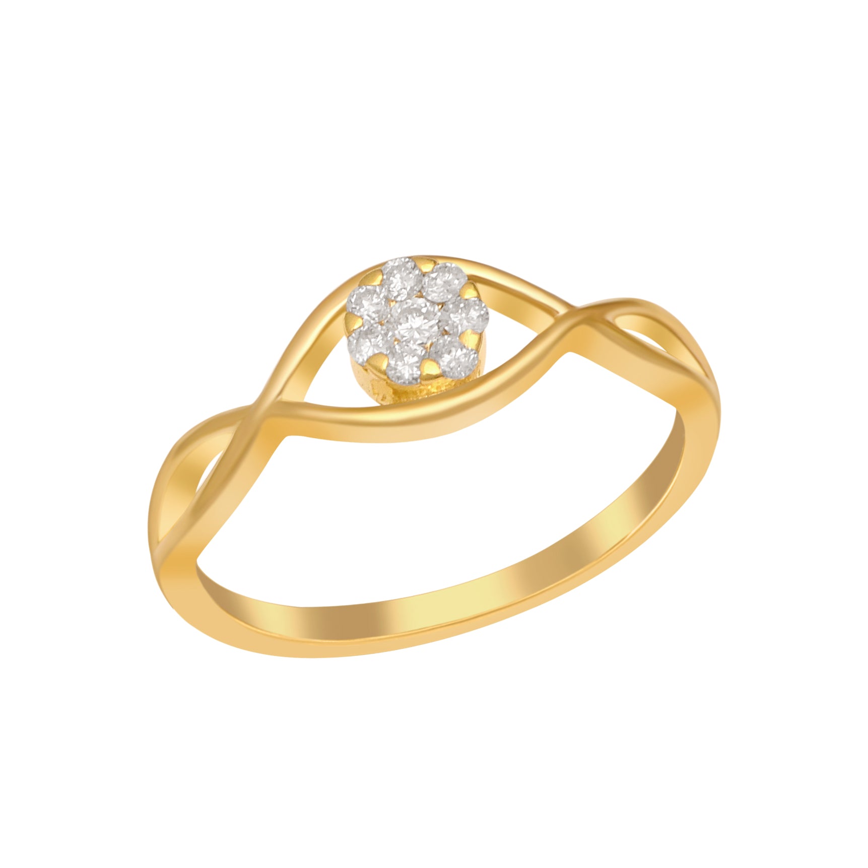 White CZ Modern Crossover Band Design Ring – Sterling Silver Gold Plated