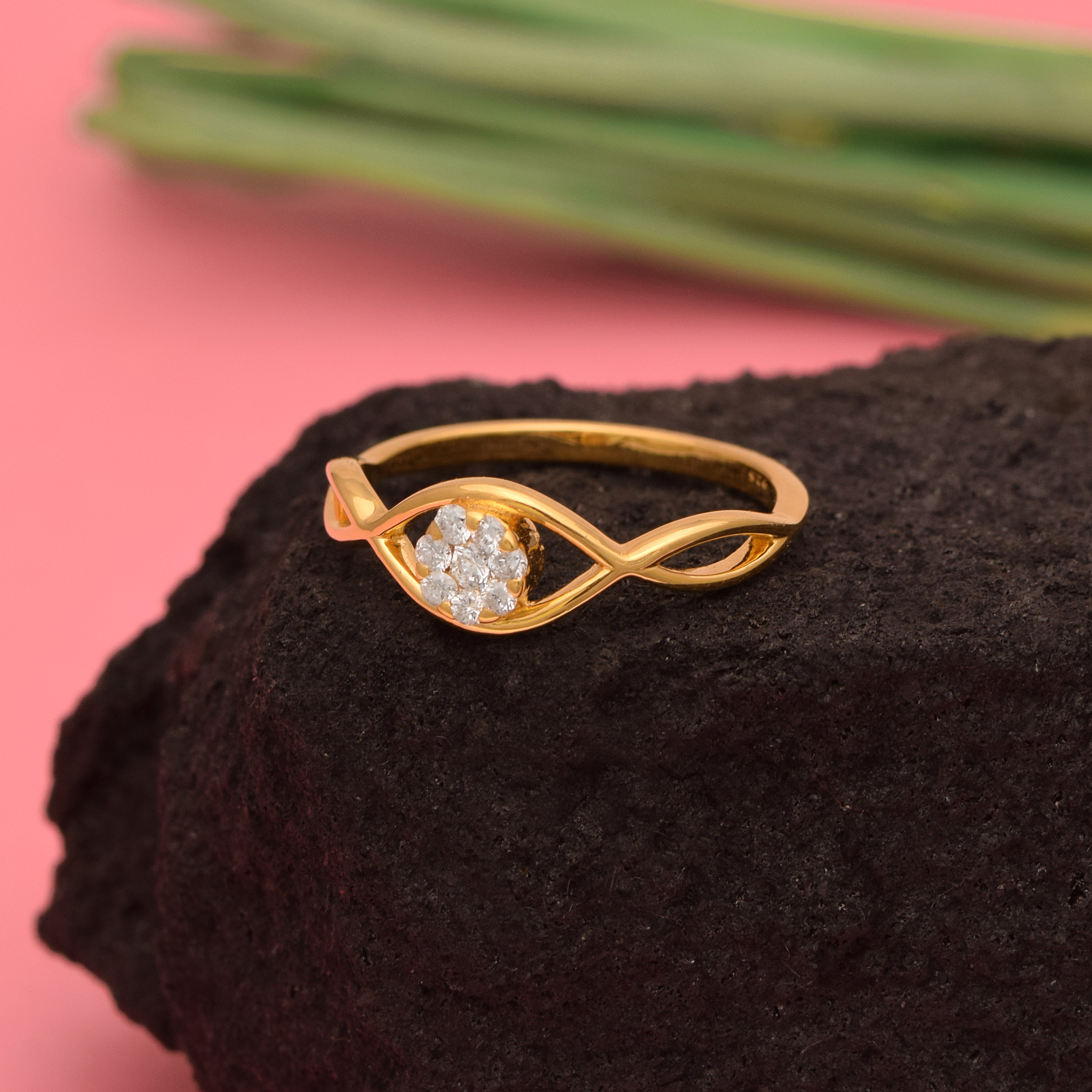 White CZ Modern Crossover Band Design Ring – Sterling Silver Gold Plated