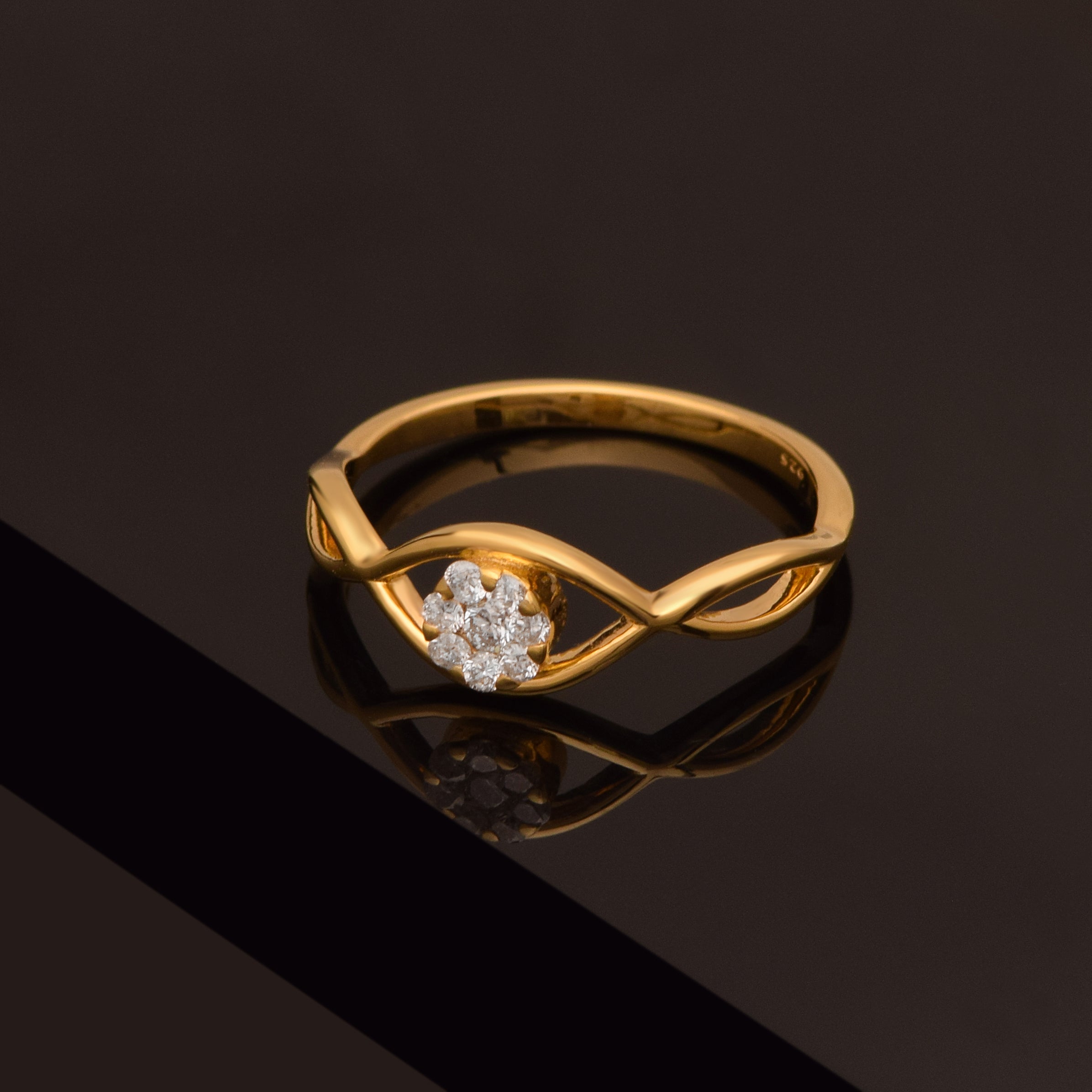 White CZ Modern Crossover Band Design Ring – Sterling Silver Gold Plated