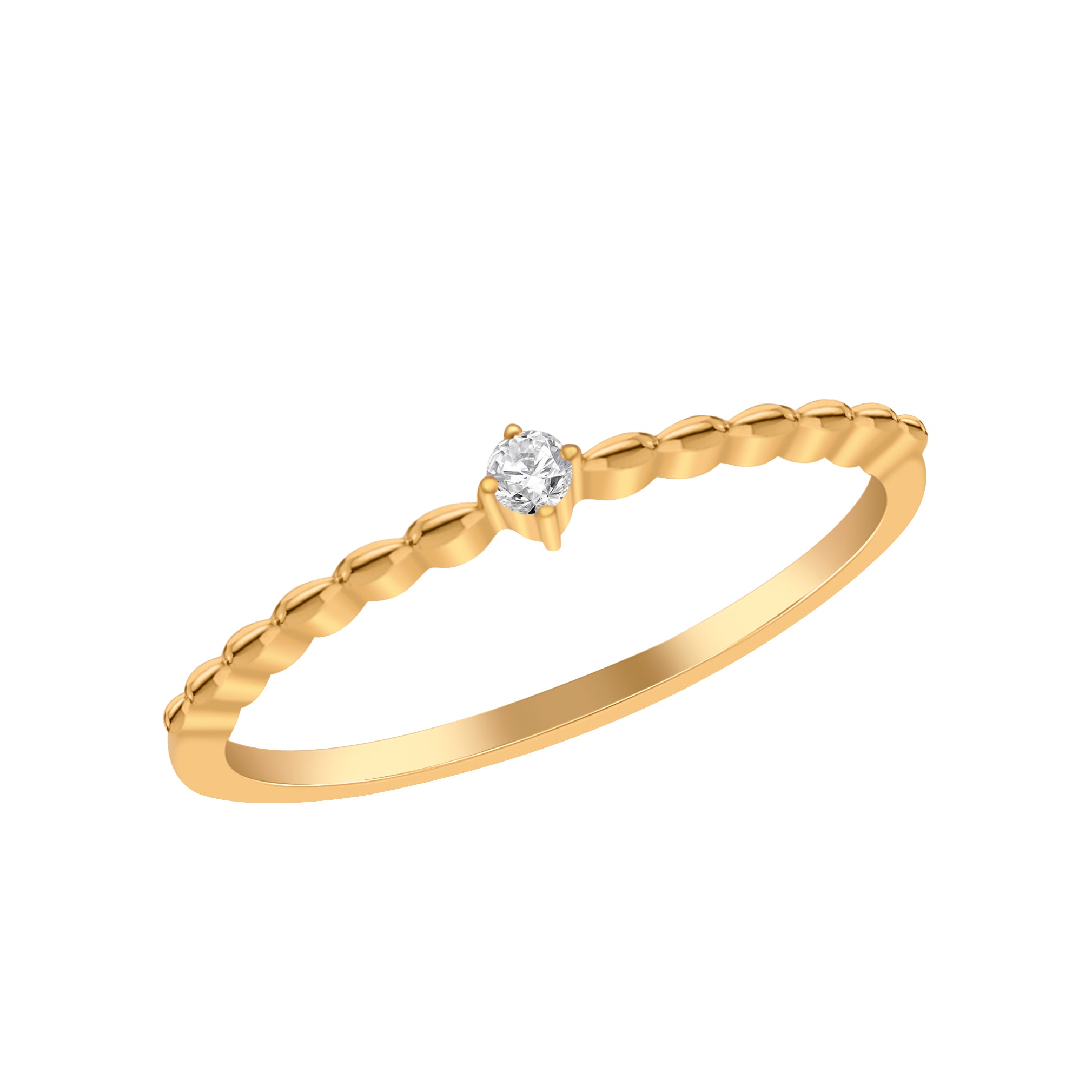 Round White CZ Textured Band Minimal Solitaire Ring – Sterling Silver Gold Plated