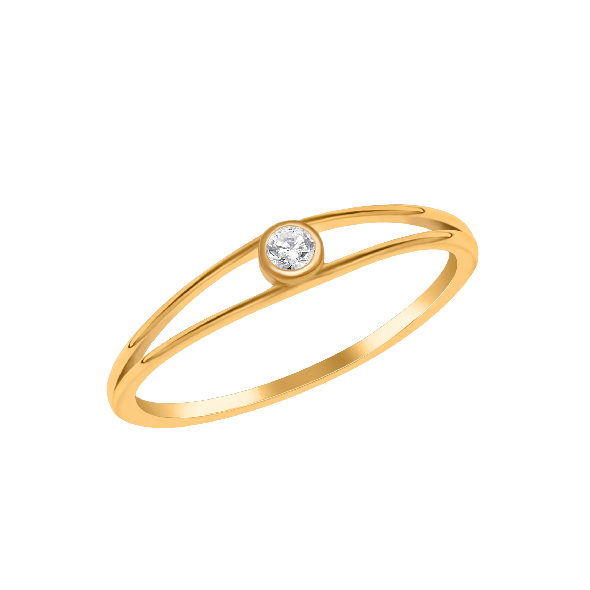 Round White CZ Minimal Bezel Set Open Band Ring – Sterling Silver Gold Plated