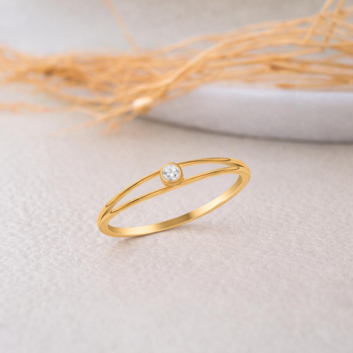 Round White CZ Minimal Bezel Set Open Band Ring – Sterling Silver Gold Plated