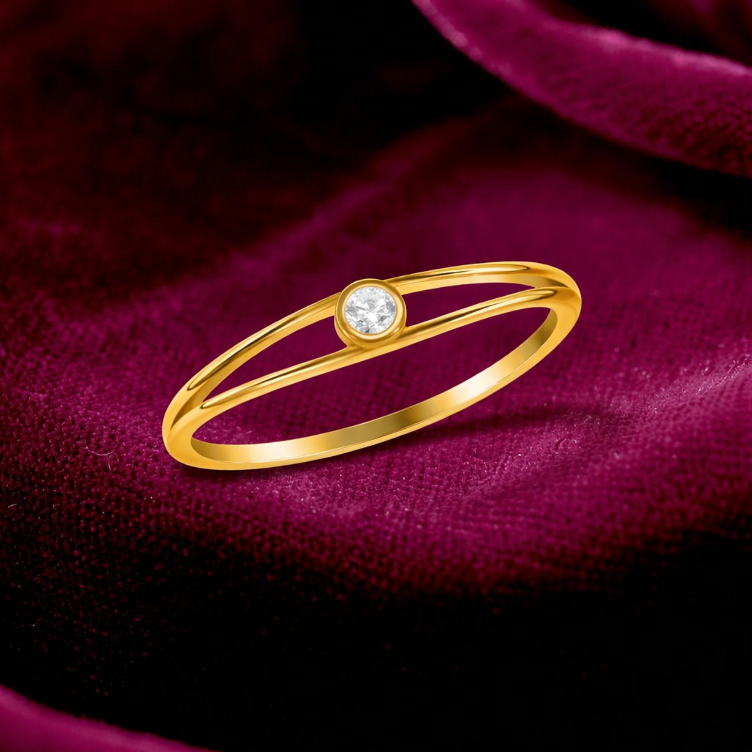 Round White CZ Minimal Bezel Set Open Band Ring – Sterling Silver Gold Plated