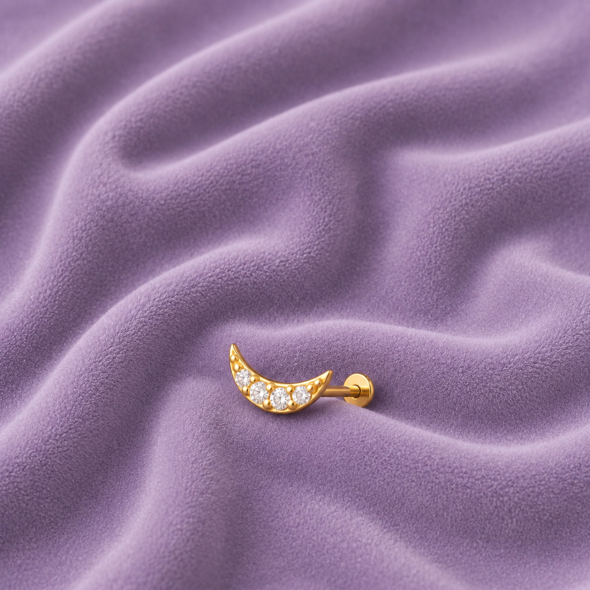 Gold Plated White CZ Crescent Nose Pin – Minimal Celestial Ethnic Design