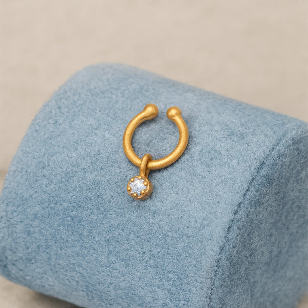 925 Sterling Silver White CZ Septum Nose Ring - 925 Sterling Silver