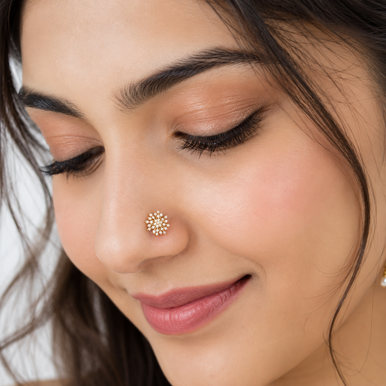 White CZ Snowflake Nose Pin - Gold Plated 925 Sterling Silver