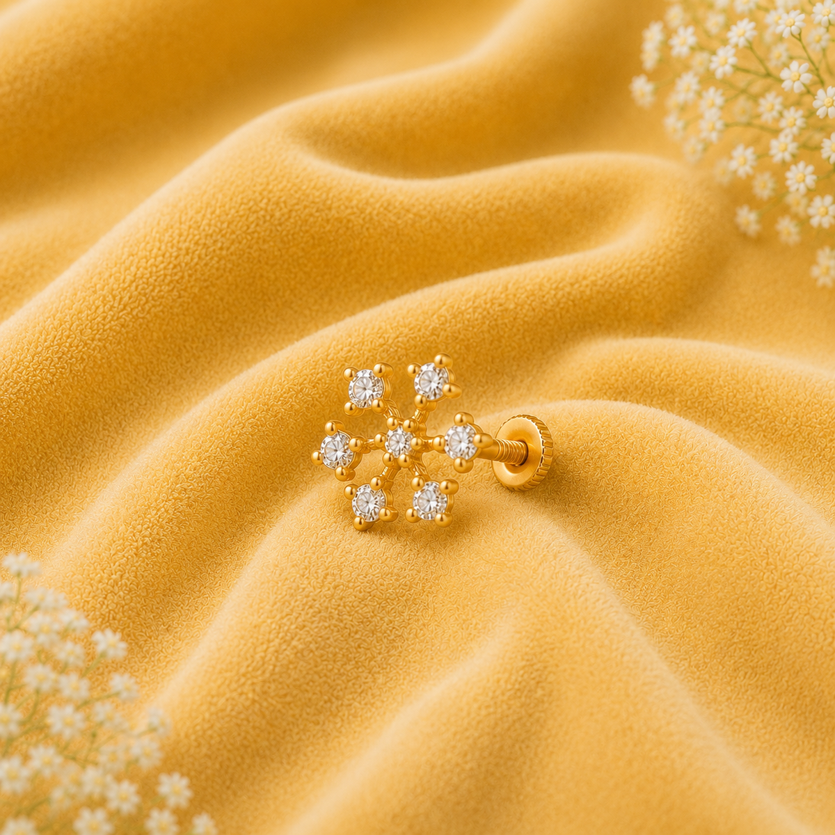 White CZ Star Floral Nose Pin  – Gold Plated Sterling Silver
