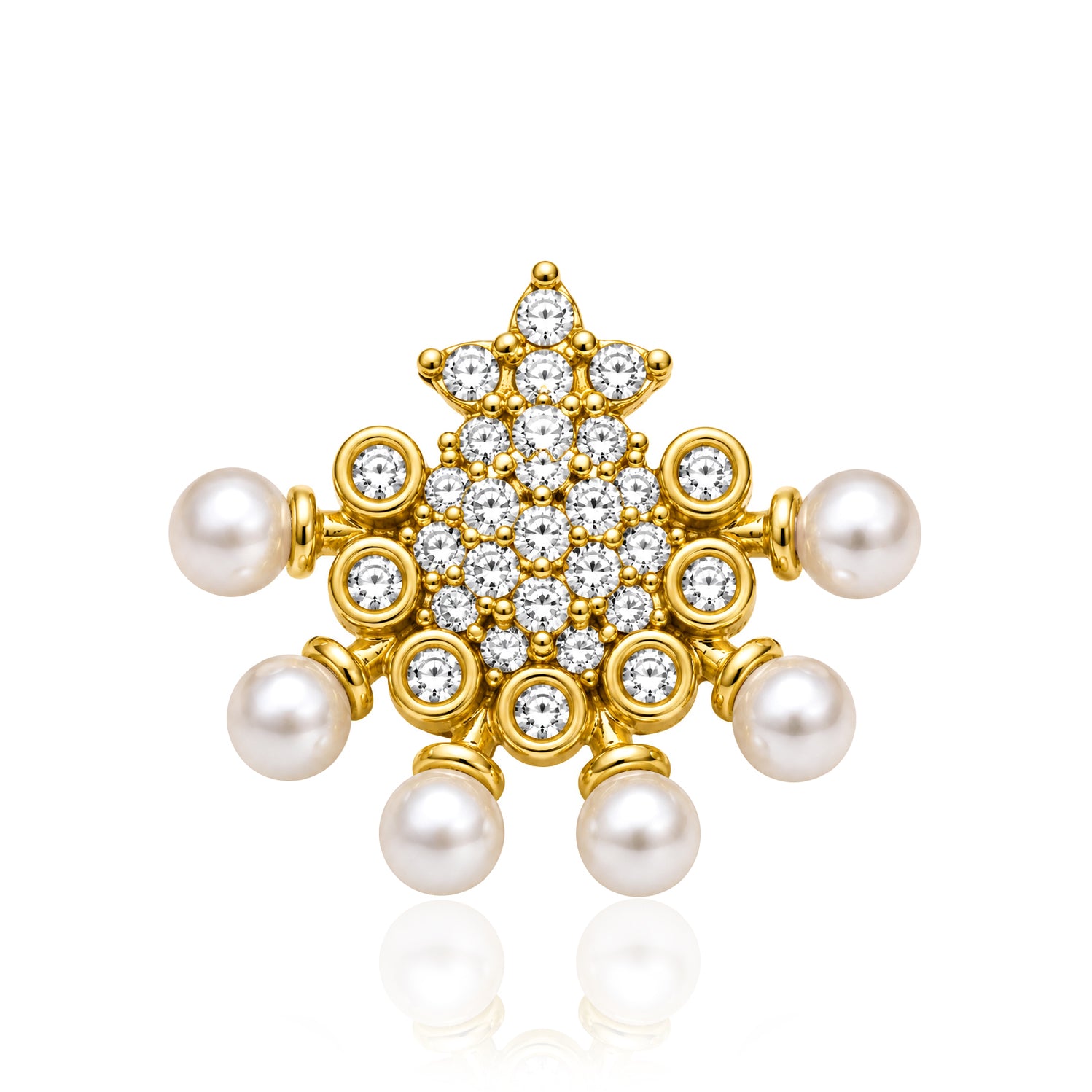 Pearl & White CZ Stone Snowflake Nose Pin - Gold Plated 925 Silver