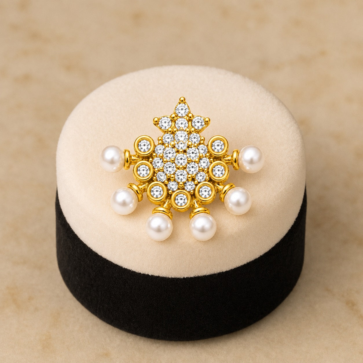 Pearl & White CZ Stone Snowflake Nose Pin - Gold Plated 925 Silver