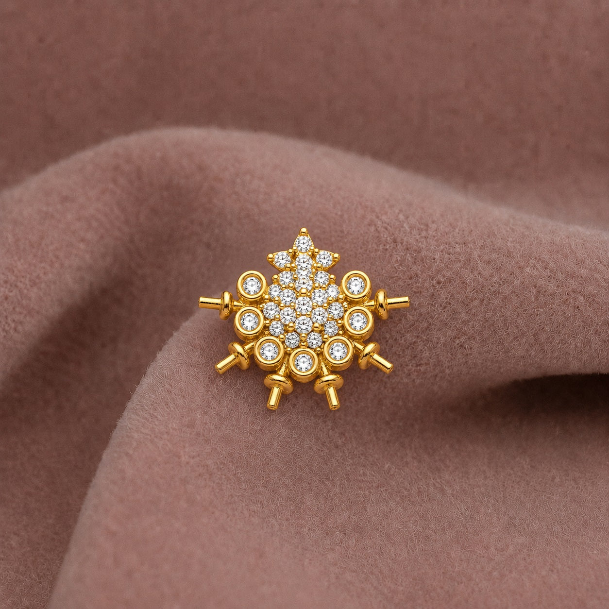 Snowflake Cluster White CZ Nose Pin - Gold Plated 925 Silver