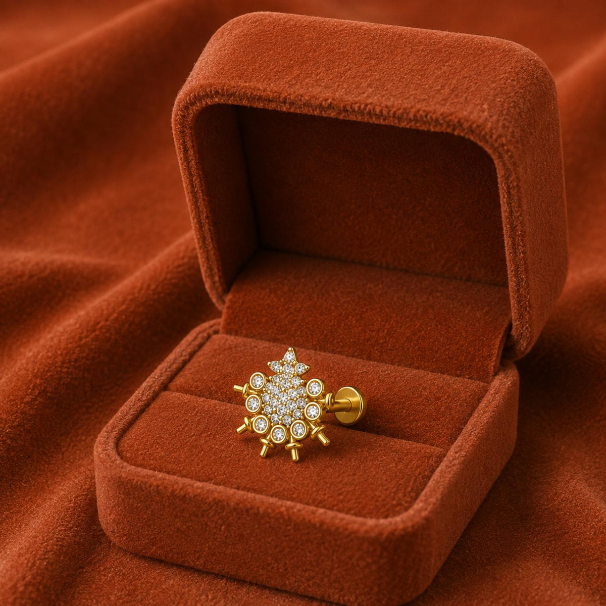 Snowflake Cluster White CZ Nose Pin - Gold Plated 925 Silver