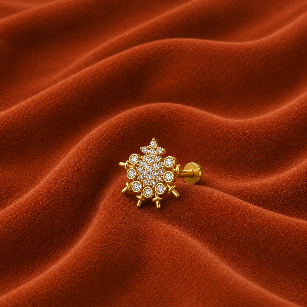 Snowflake Cluster White CZ Nose Pin - Gold Plated 925 Silver