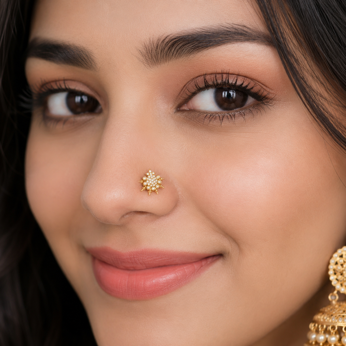 Snowflake Cluster White CZ Nose Pin - Gold Plated 925 Silver