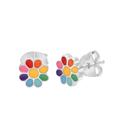 Rainbow Enamel Flower Stud Earring – Sterling Silver