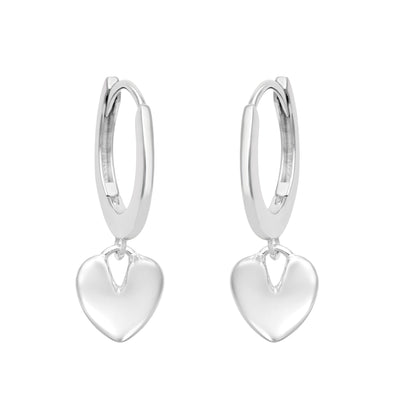 Heart Charm Hoop Earring – Sterling Silver