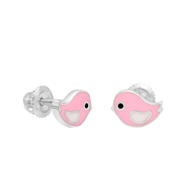 Pink Enamel Bird Stud Earring – Sterling Silver