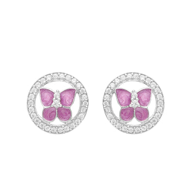 Pink Enamel Butterfly Stud Earring – Sterling Silver