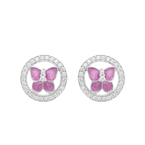 Pink Enamel Butterfly Stud Earring – Sterling Silver