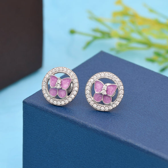 Pink Enamel Butterfly Stud Earring – Sterling Silver