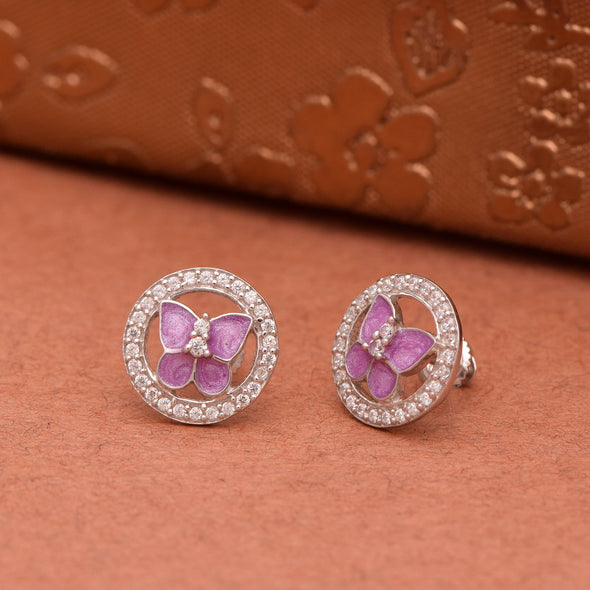 Pink Enamel Butterfly Stud Earring – Sterling Silver