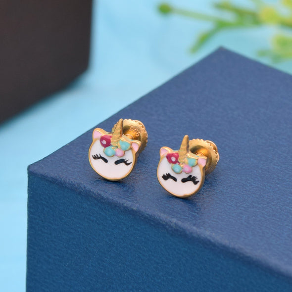 Unicorn Design Enamel Stud Earring – Sterling Silver Gold Plated