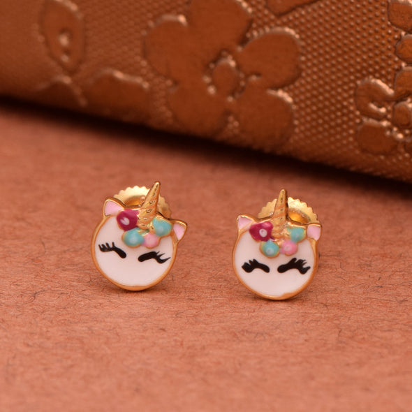 Unicorn Design Enamel Stud Earring – Sterling Silver Gold Plated