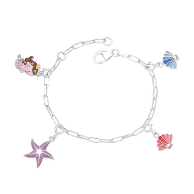 Mermaid & Seashell Charm Bracelet – Sterling Silver for Kids