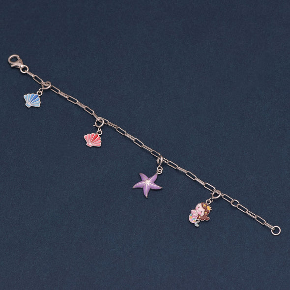 Mermaid & Seashell Charm Bracelet – Sterling Silver for Kids
