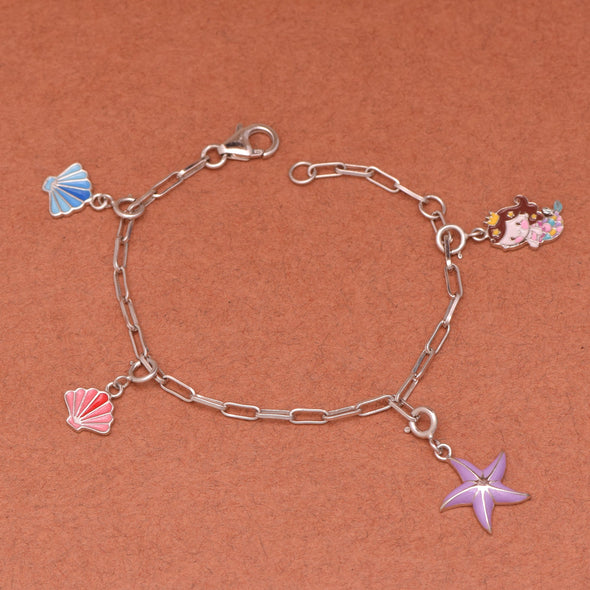 Mermaid & Seashell Charm Bracelet – Sterling Silver for Kids