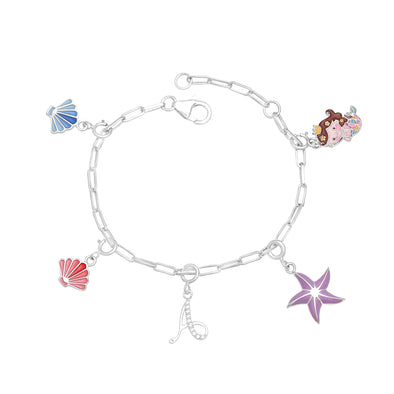Mermaid Charm Bracelet with Initial "A" – Sterling Silver for Kids