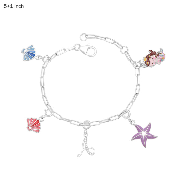 Mermaid Charm Bracelet with Initial "A" – Sterling Silver for Kids