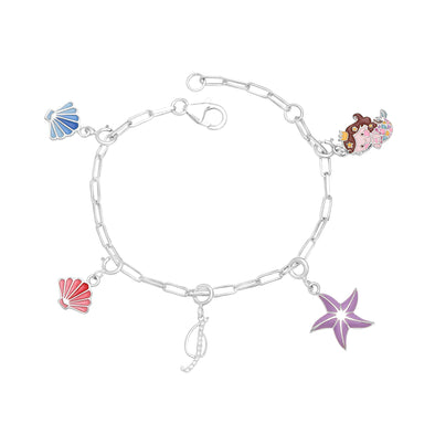 Mermaid Charm Bracelet with Initial "J" – 925 Sterling Silver for Kids